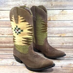 Matisse Womens Brown Leather & Wool Southwestern Blanket Shaft Cowgirl Boots 8.5